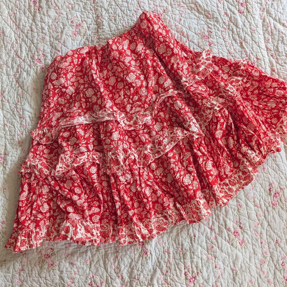 Red Orange Floral Tiered Maxi Dress - Picture 5 of 6
